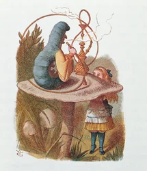 Alicja i Gąsienica, ilustracja z „Alicji w Krainie Czarów” Lewisa Carrolla (1832-98), wydana przez Macmillan, Nowy Jork, 1866